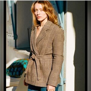 Rouje Brown Plaid Belted Blazer 34 Albert